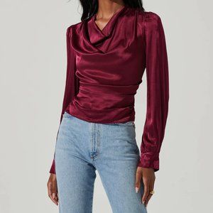 Lilith Satin Cowl Neck Long Sleeve Top